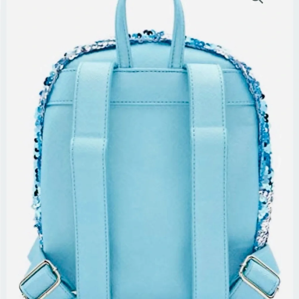 Loungefly Disney Frozen Elsa Reversible Sequin Backpack in Blue  and Silver - Picture 10 of 15
